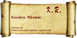 Kovács Rézmán névjegykártya